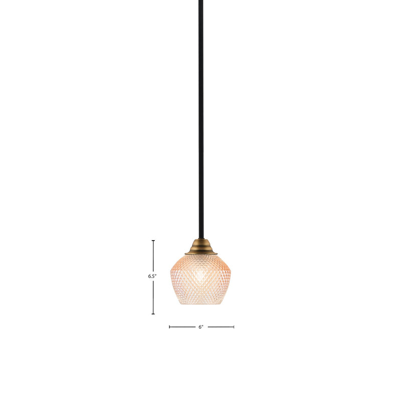 Toltec Paramount 6in 1-Light Mini Pendant | Modern Matte Black & Brass Steel and Amber Textured Glass | Kitchen Island & Counter | 6 x 6.5 in | Model 3401-MBBR-4623