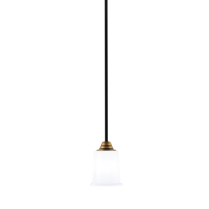 Toltec Paramount 5in 1-Light Mini Pendant | Matte Black & Brass and White Opal Glass | Kitchen Island & Dining Room | Model 3401-MBBR-5031