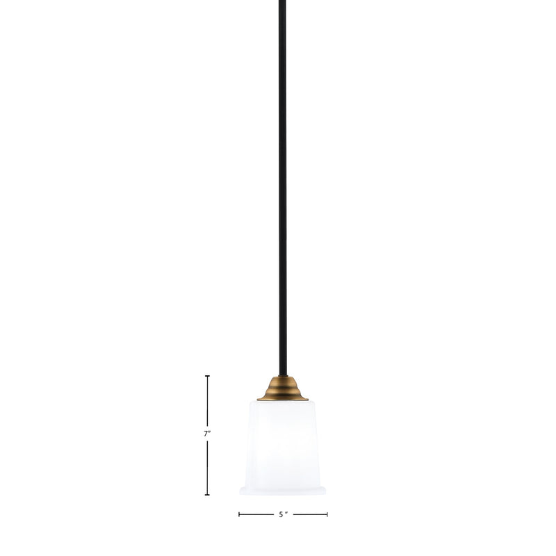 Toltec Paramount 5in 1-Light Mini Pendant | Matte Black & Brass and White Opal Glass | Kitchen Island & Dining Room | Model 3401-MBBR-5031