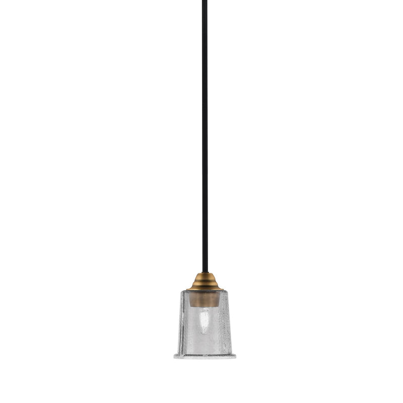 Toltec Paramount 5in 1-Light Mini Pendant | Matte Black & Brass and Smoke Bubble Glass | Kitchen Island & Dining Room | Model 3401-MBBR-5032