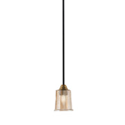 Toltec Paramount 5in 1-Light Mini Pendant | Modern Matte Black and Brass with Amber Bubble Glass | Kitchen Island & Bar | Model 3401-MBBR-5033