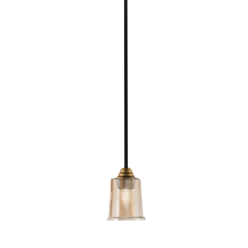 Toltec Paramount 5in 1-Light Mini Pendant | Modern Matte Black and Brass with Amber Bubble Glass | Kitchen Island & Bar | Model 3401-MBBR-5033