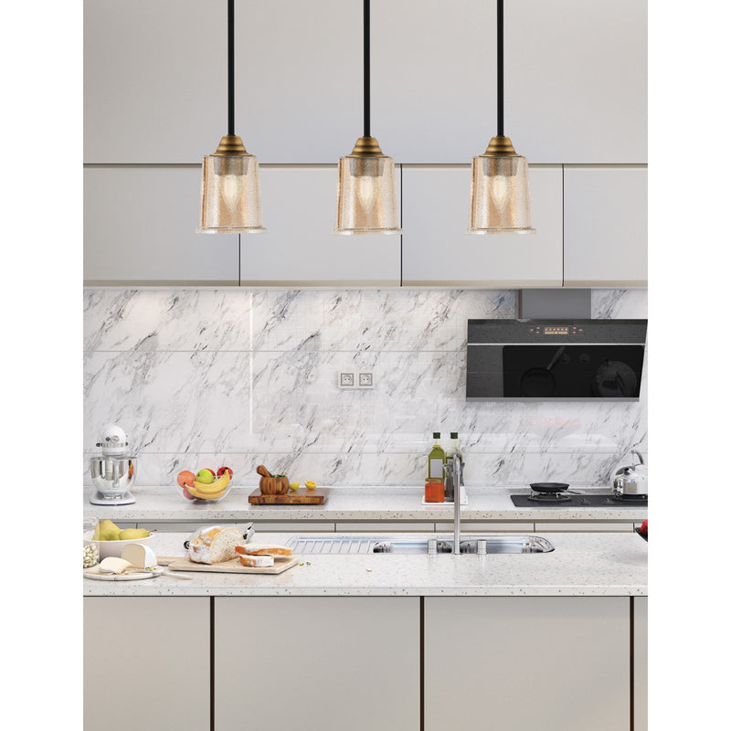 Toltec Paramount 5in 1-Light Mini Pendant | Modern Matte Black and Brass with Amber Bubble Glass | Kitchen Island & Bar | Model 3401-MBBR-5033