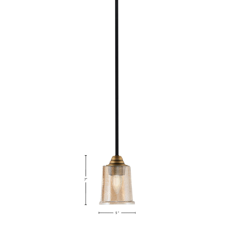Toltec Paramount 5in 1-Light Mini Pendant | Modern Matte Black and Brass with Amber Bubble Glass | Kitchen Island & Bar | Model 3401-MBBR-5033