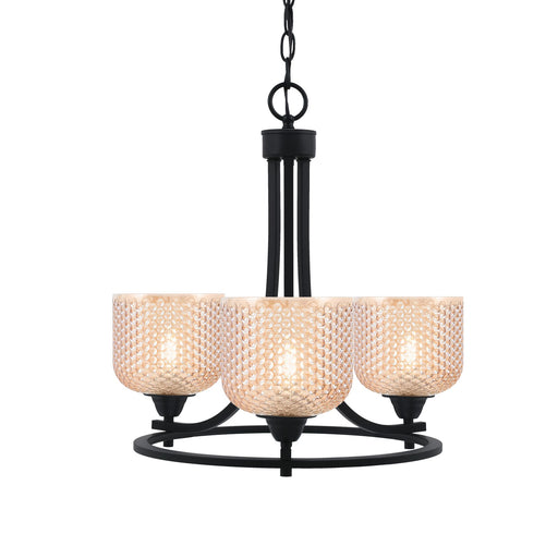 Toltec Paramount 17in 3-Light Uplight Chandelier | Matte Black Steel and Amber Textured Glass | Dining Room & Entryway | 17 x 17 in | Model 3403-MB-4613