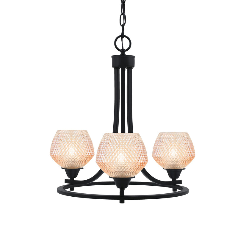 Toltec Paramount 17in 3-Light Uplight Chandelier | Modern Matte Black Steel and Amber Textured Glass | Dining Room & Entryway | 17 x 17 in | Model 3403-MB-4623