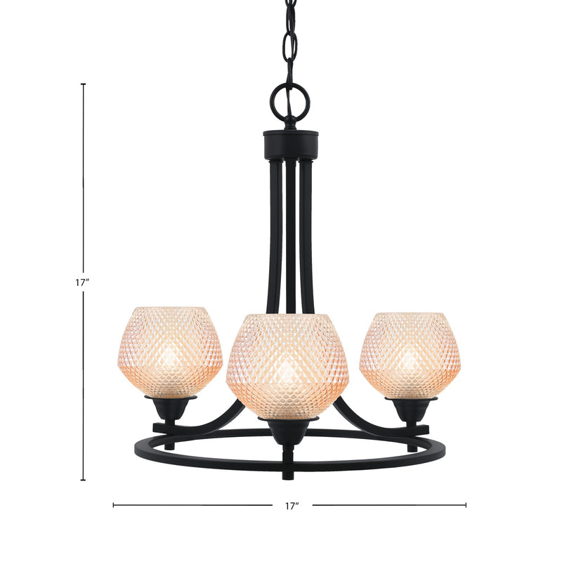 Toltec Paramount 17in 3-Light Uplight Chandelier | Modern Matte Black Steel and Amber Textured Glass | Dining Room & Entryway | 17 x 17 in | Model 3403-MB-4623