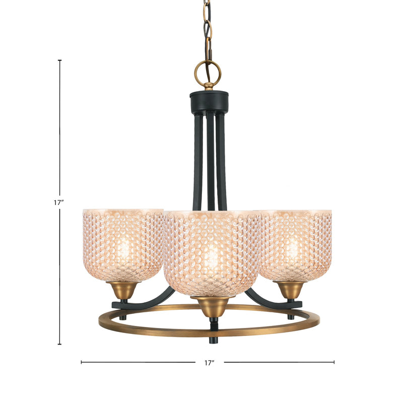 Toltec Paramount 17in 3-Light Uplight Chandelier | Modern Matte Black and Brass with Amber Glass | Dining Room & Entryway | 17 x 17 in | Model 3403-MBBR-4613