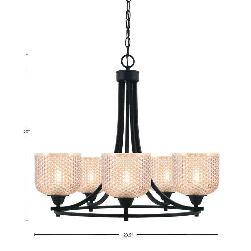 Toltec Paramount 23.5in 5-Light Uplight Chandelier | Modern Matte Black with Amber Glass | Dining Room & Entryway | 23.5 x 20 in | Model 3405-MB-4613