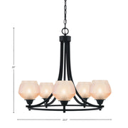 Toltec Paramount 23.5in 5-Light Chandelier | Industrial Matte Black Steel and Amber Textured Glass | Dining Room & Entryway | 23.5 x 23.5 x 20 in | Model 3405-MB-4623