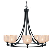 Toltec Paramount 33.25in 8-Light Uplight Chandelier | Modern Matte Black with Amber Glass | Dining Room & Foyer | 33.25 x 28.75 in | Model 3408-MB-4613
