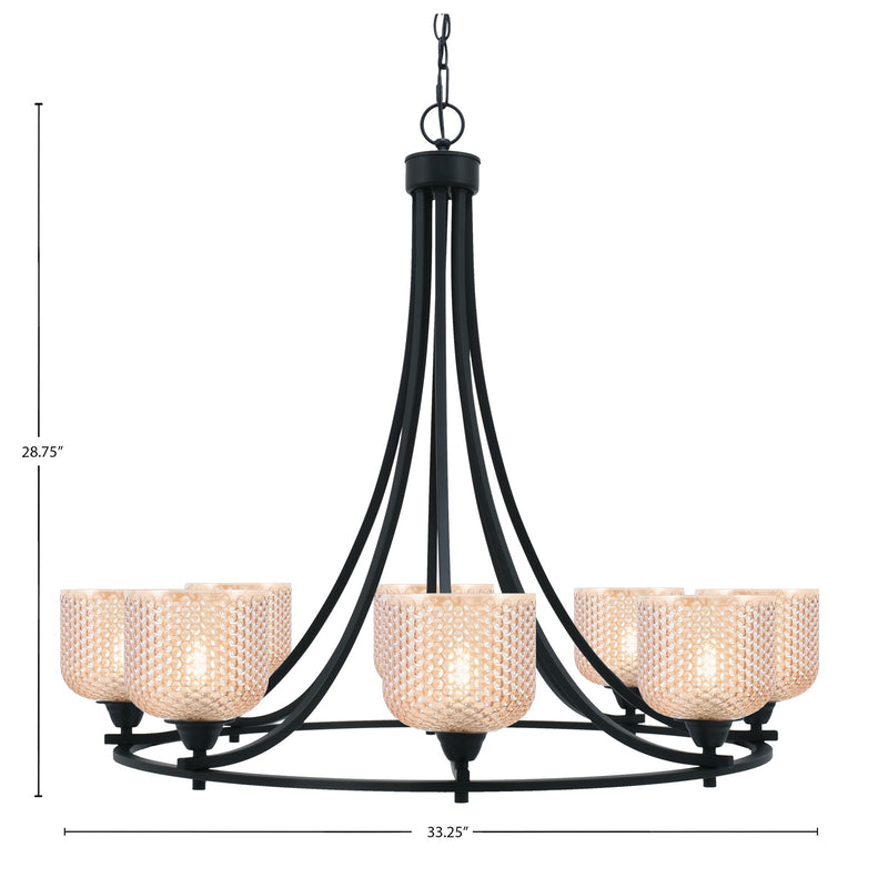 Toltec Paramount 33.25in 8-Light Uplight Chandelier | Modern Matte Black with Amber Glass | Dining Room & Foyer | 33.25 x 28.75 in | Model 3408-MB-4613