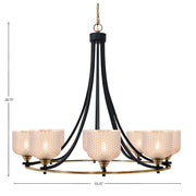 Toltec Paramount 33.25in 8-Light Uplight Chandelier | Modern Matte Black and Brass with Amber Glass | Dining Room & Foyer | 33.25 x 28.75 in | Model 3408-MBBR-4613