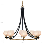 Toltec Paramount 33.25in 8-Light Chandelier | Industrial Matte Black & Brass Steel and Amber Textured Glass | Dining Room & Entryway | Model 3408-MBBR-4623