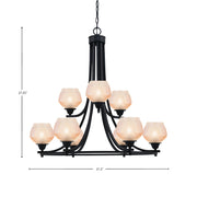 Toltec Paramount 31.5in 9-Light Chandelier | Industrial Matte Black Steel and Amber Textured Glass | Dining Room & Entryway | 31.5 x 31.5 x 27.25 in | Model 3409-MB-4623
