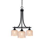 Toltec Paramount 17in 3-Light Downlight Chandelier | Industrial Matte Black Steel and Amber Textured Glass | Dining Room & Kitchen Island | Model 3413-MB-4613