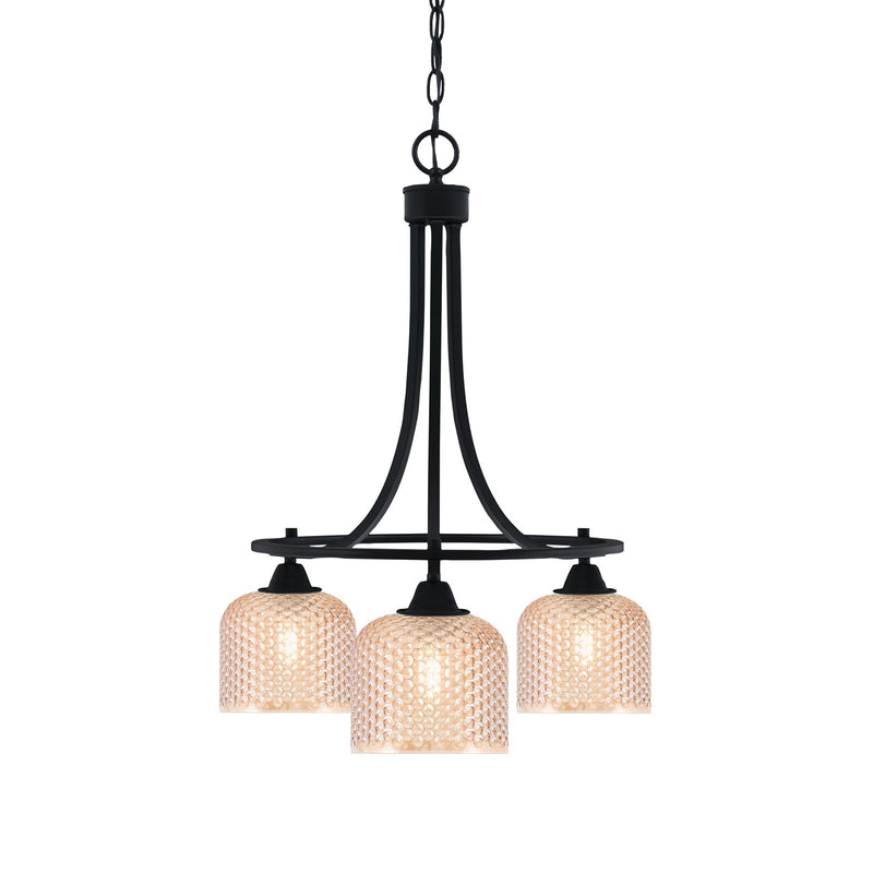 Toltec Paramount 17in 3-Light Downlight Chandelier | Industrial Matte Black Steel and Amber Textured Glass | Dining Room & Kitchen Island | Model 3413-MB-4613