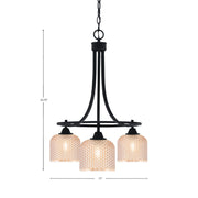 Toltec Paramount 17in 3-Light Downlight Chandelier | Industrial Matte Black Steel and Amber Textured Glass | Dining Room & Kitchen Island | Model 3413-MB-4613
