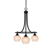 Toltec Paramount 17in 3-Light Downlight Chandelier | Industrial Matte Black Steel and Amber Textured Glass | Kitchen Island & Dining Room | Model 3413-MB-4623