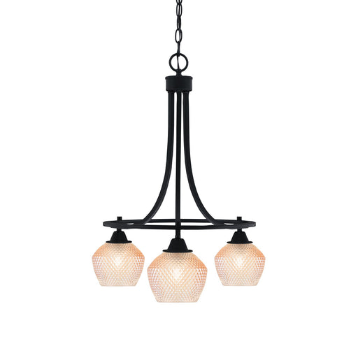 Toltec Paramount 17in 3-Light Downlight Chandelier | Industrial Matte Black Steel and Amber Textured Glass | Kitchen Island & Dining Room | Model 3413-MB-4623