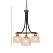 Toltec Paramount 17in 3-Light Downlight Chandelier | Industrial Matte Black & Brass Steel and Amber Textured Glass | Dining Room & Kitchen Island | Model 3413-MBBR-4613