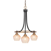 Toltec Paramount 17in 3-Light Downlight Chandelier | Industrial Matte Black & Brass Steel and Amber Textured Glass | Kitchen Island & Dining Room | Model 3413-MBBR-4623