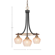 Toltec Paramount 17in 3-Light Downlight Chandelier | Industrial Matte Black & Brass Steel and Amber Textured Glass | Kitchen Island & Dining Room | Model 3413-MBBR-4623