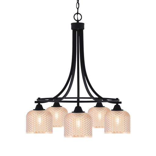 Toltec Paramount 24in 5-Light Downlight Chandelier | Industrial Matte Black Steel and Amber Textured Glass | Dining Room & Kitchen Island | Model 3415-MB-4613
