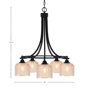 Toltec Paramount 24in 5-Light Downlight Chandelier | Industrial Matte Black Steel and Amber Textured Glass | Dining Room & Kitchen Island | Model 3415-MB-4613