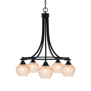 Toltec Paramount 24in 5-Light Downlight Chandelier | Industrial Matte Black Steel and Amber Textured Glass | Dining Room & Kitchen Island | Model 3415-MB-4623