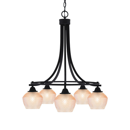 Toltec Paramount 24in 5-Light Downlight Chandelier | Industrial Matte Black Steel and Amber Textured Glass | Dining Room & Kitchen Island | Model 3415-MB-4623