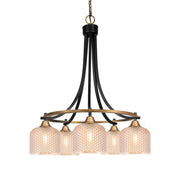 Toltec Paramount 24in 5-Light Chandelier | Industrial Matte Black & Brass and Amber Textured Glass | Dining Room & Living Room | 24 x 25.75 in | Model 3415-MBBR-4613