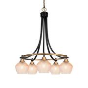 Toltec Paramount 24in 5-Light Downlight Chandelier | Industrial Matte Black & Brass Steel and Amber Textured Glass | Dining Room & Kitchen Island | Model 3415-MBBR-4623