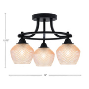 Toltec Paramount 14in 3-Light Semi-Flush Mount | Industrial Matte Black Steel and Amber Textured Glass | Entryway & Hallway | 14 x 12.75 in | Model 3417-MB-4623