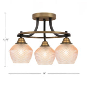 Toltec Paramount 14in 3-Light Semi-Flush Mount | Industrial Matte Black & Brass Steel and Amber Textured Glass | Entryway & Hallway | 14 x 12.75 in | Model 3417-MBBR-4623