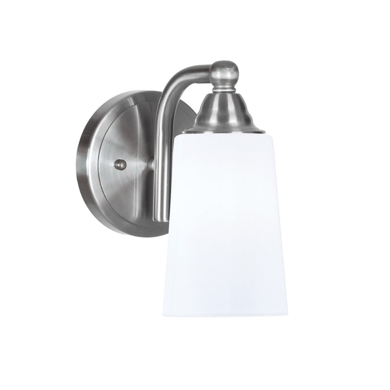 Toltec Paramount 9in 1-Light Wall Sconce | Transitional Brushed Nickel and White Opal Glass | Bedroom & Hallway Accent Light | Model 3421-BN-261