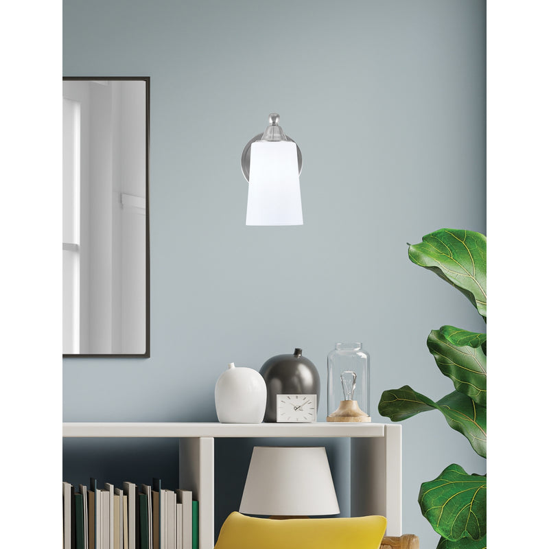 Toltec Paramount 9in 1-Light Wall Sconce | Transitional Brushed Nickel and White Opal Glass | Bedroom & Hallway Accent Light | Model 3421-BN-261