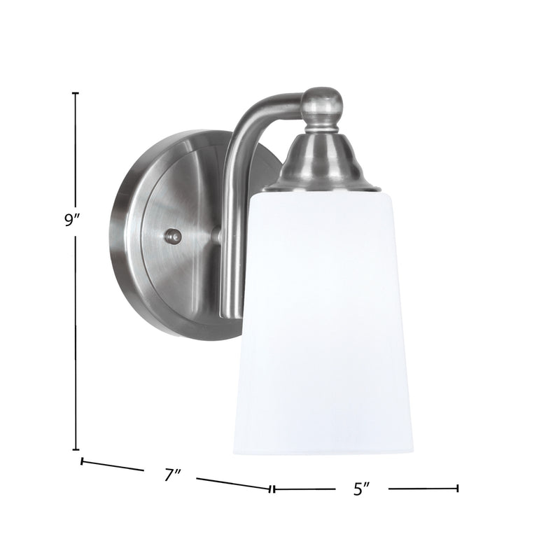 Toltec Paramount 9in 1-Light Wall Sconce | Transitional Brushed Nickel and White Opal Glass | Bedroom & Hallway Accent Light | Model 3421-BN-261