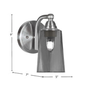Toltec Paramount 9in 1-Light Wall Sconce | Transitional Brushed Nickel and Smoke Bubble Glass | Bedroom & Hallway Accent Light | Model 3421-BN-262