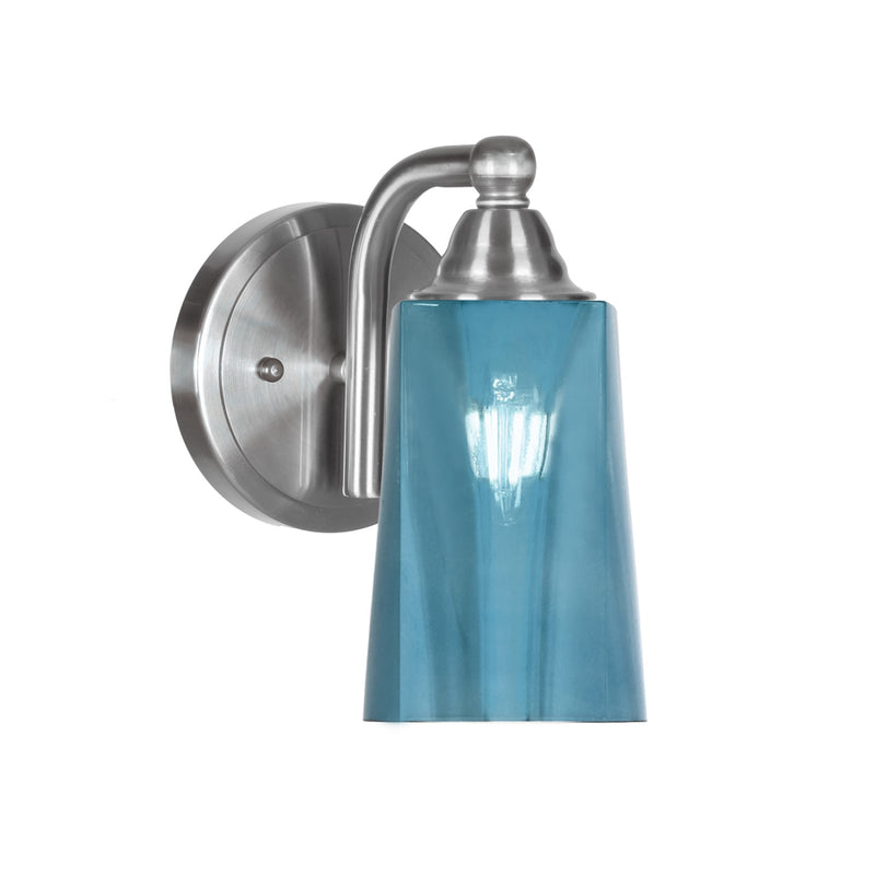 Toltec Paramount 9in 1-Light Wall Sconce | Brushed Nickel and Blue Gradient Glass | Bathroom & Hallway | 5 x 7 x 9 in | Model 3421-BN-265