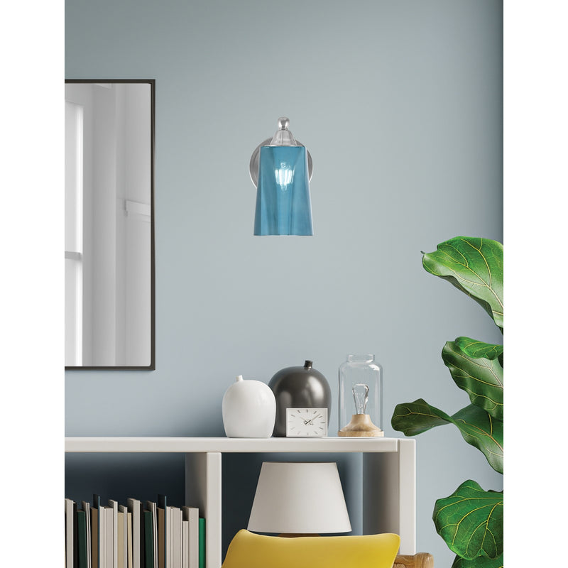 Toltec Paramount 9in 1-Light Wall Sconce | Brushed Nickel and Blue Gradient Glass | Bathroom & Hallway | 5 x 7 x 9 in | Model 3421-BN-265