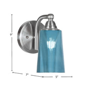 Toltec Paramount 9in 1-Light Wall Sconce | Brushed Nickel and Blue Gradient Glass | Bathroom & Hallway | 5 x 7 x 9 in | Model 3421-BN-265
