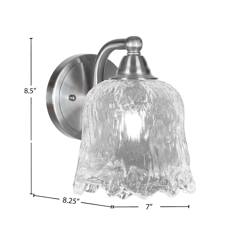 Toltec Paramount 7in 1-Light Wall Sconce | Brushed Nickel and Clear Lava Glass | Bathroom & Hallway | 7 x 8.25 x 8.5 in | Model 3421-BN-4230