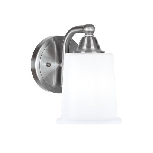 Toltec Paramount 7.75in 1-Light Wall Sconce | Brushed Nickel and White Opal Glass | Bathroom & Hallway | 5 x 7.5 x 7.75 in | Model 3421-BN-5031
