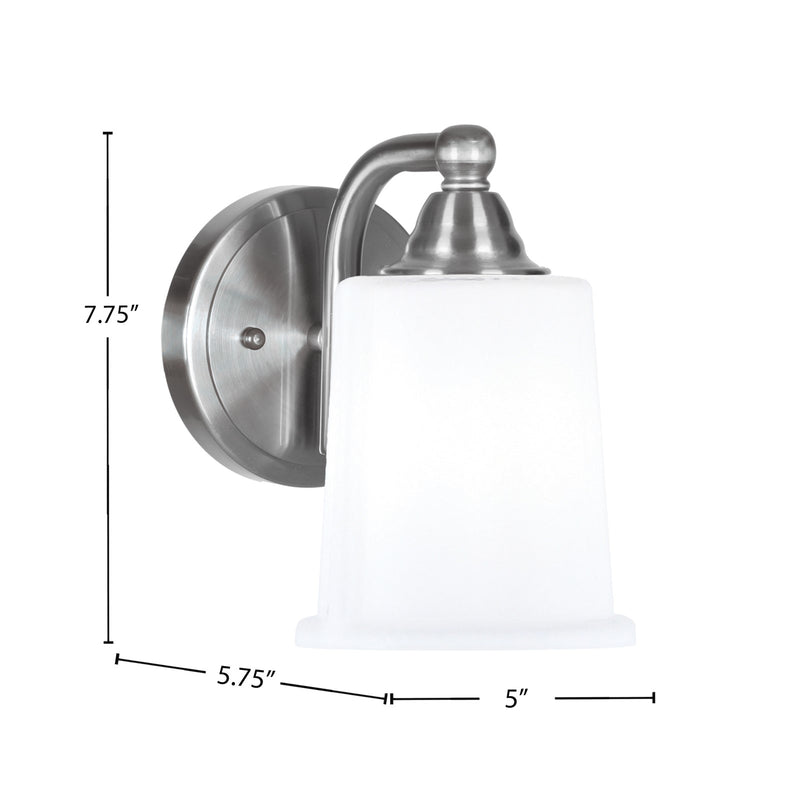 Toltec Paramount 7.75in 1-Light Wall Sconce | Brushed Nickel and White Opal Glass | Bathroom & Hallway | 5 x 7.5 x 7.75 in | Model 3421-BN-5031