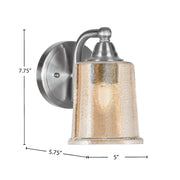 Toltec Paramount 5in 1-Light Wall Sconce | Brushed Nickel and Amber Bubble Glass | Bathroom & Hallway | 5 x 7.5 x 7.75 in | Model 3421-BN-5033