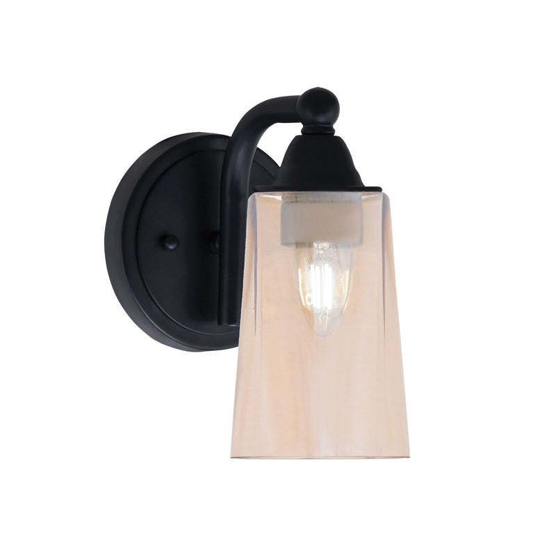 Toltec Paramount 5in 1-Light Wall Sconce | Matte Black and Amber Gradient Glass | Bathroom & Hallway | 5 x 7 x 9 in | Model 3421-MB-263