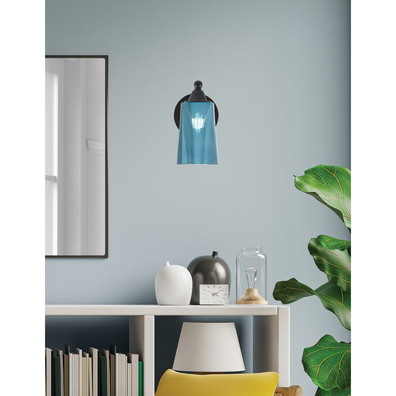 Toltec Paramount 1-Light Wall Sconce | Modern Matte Black and Blue Gradient Glass | Bathroom & Hallway Vanity Light | 5 x 7 x 9 in | Model 3421-MB-265