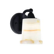 Toltec Paramount 5in 1-Light Wall Sconce | Modern Matte Black and Natural Stone Shade | Bathroom & Hallway Accent Light | Model 3421-MB-4128