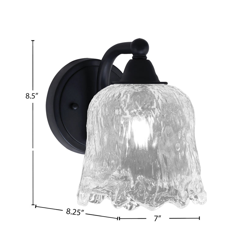 Toltec Paramount 7in 1-Light Wall Sconce | Modern Matte Black and Clear Lava Glass | Bathroom & Hallway Accent Light | Model 3421-MB-4230